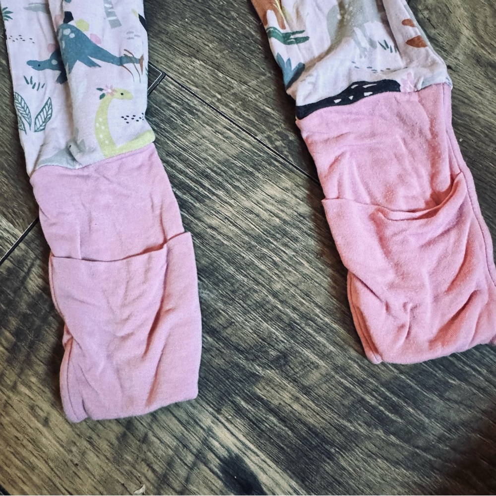 Little Sleepies Pink Floral and Green Dino Zip One-Piece Pajama - Picture 9 of 9